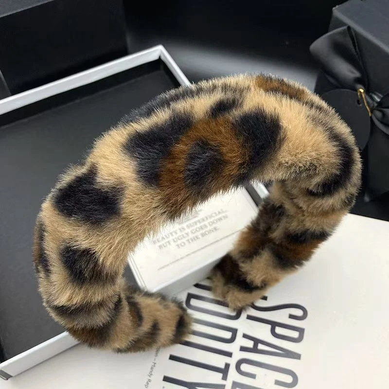 高颅顶毛绒豹纹发箍女头箍压发卡发捆头饰高级感秋冬天X