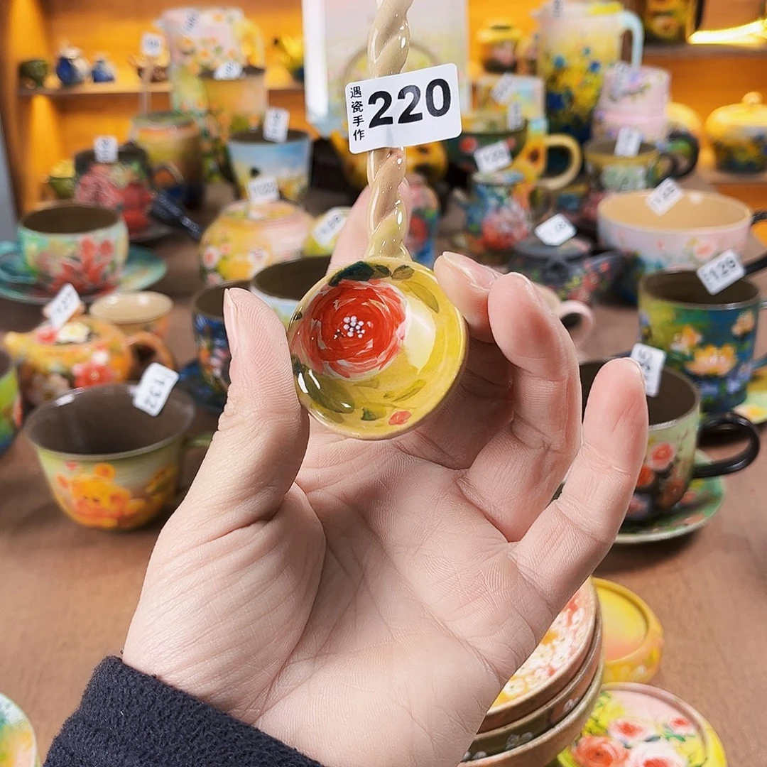 杯纯纯油画风瓢羹