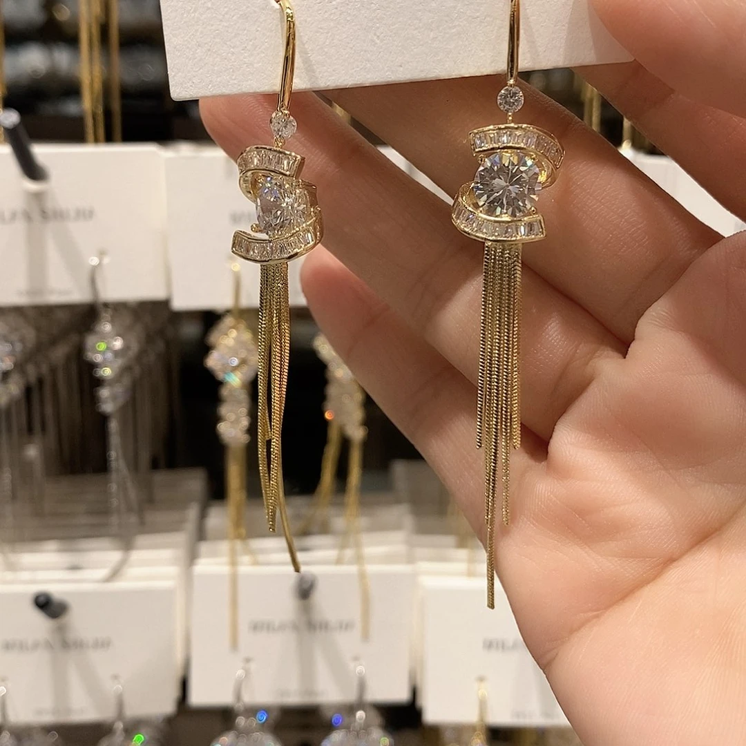 铜合金925银合成立方氧化锆耳勾流苏