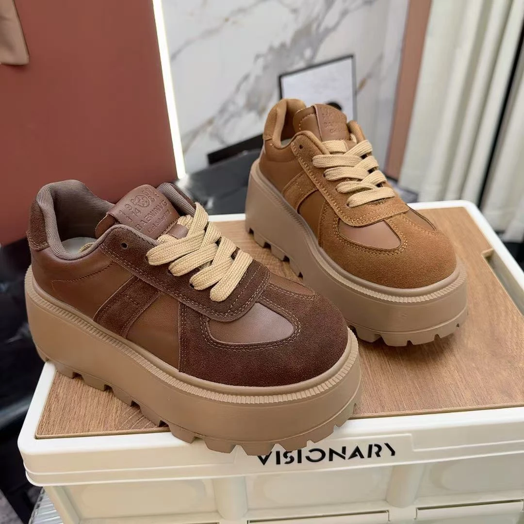 爆款德训鞋女秋季新款复古厚底增高松糕系带板鞋休闲运动鞋99238