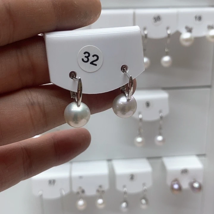 耳饰银S925镶嵌淡水珍珠