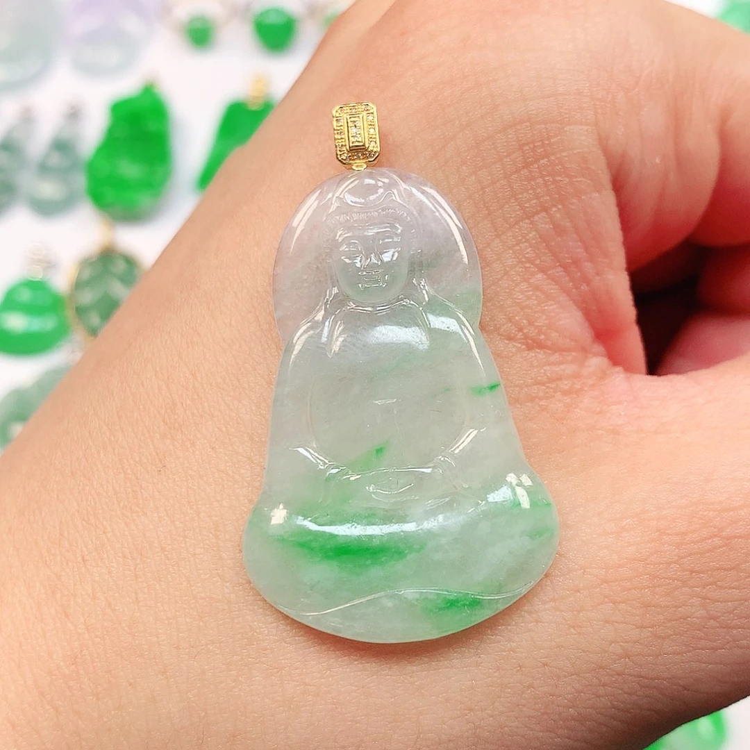 吊坠(不含链)18K金镶嵌翡翠