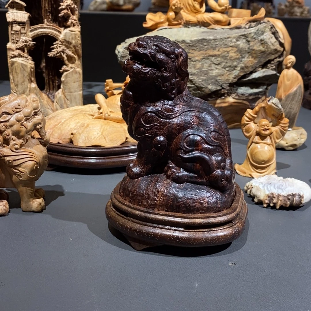 将***军染料紫檀（血檀）狮子香炉摆件