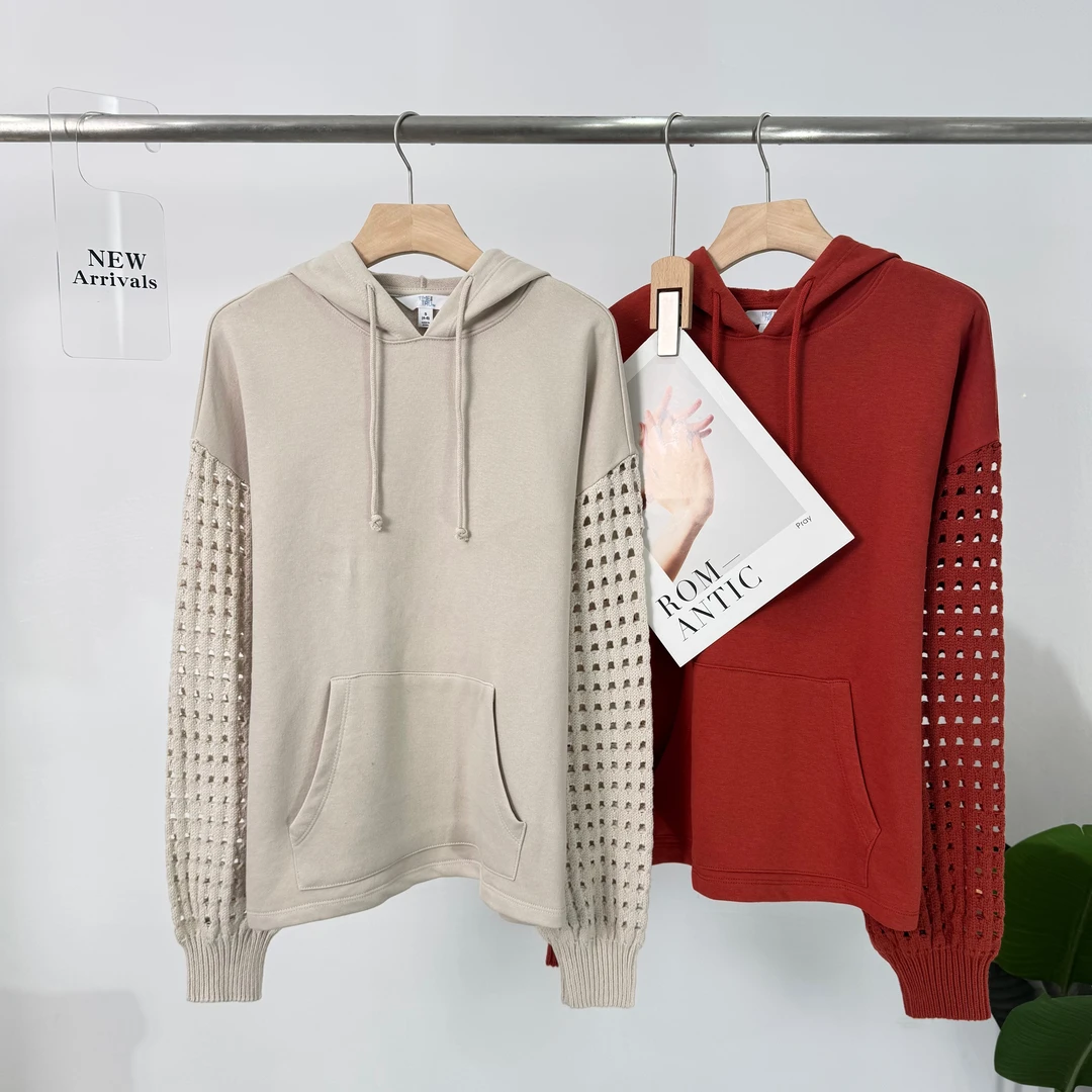 C700高端精品针织衫袖子镂空设计时尚舒适女士连帽卫衣251Z