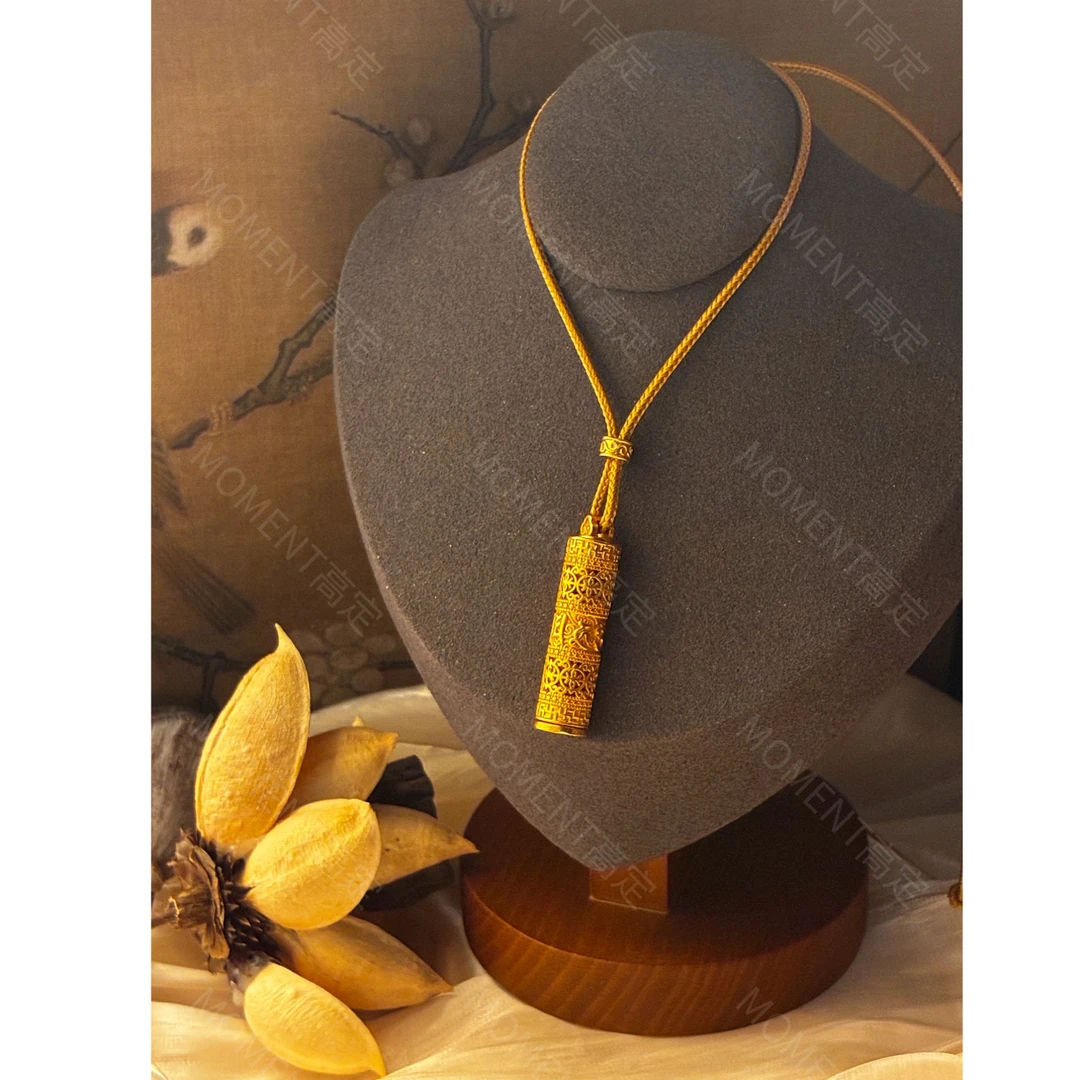 吊坠 新中式镂空可打开六字箴言柱形吊坠复古编织传承项坠