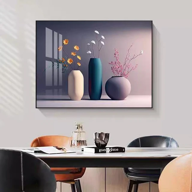 餐厅装饰画轻奢高级感挂画现代简约奶油风花瓶花卉饭厅厨房墙壁画