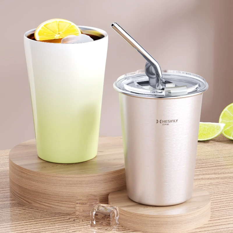 304不锈钢水杯幼儿园宝宝喝水儿童双层隔热杯子吸管杯家用直饮杯