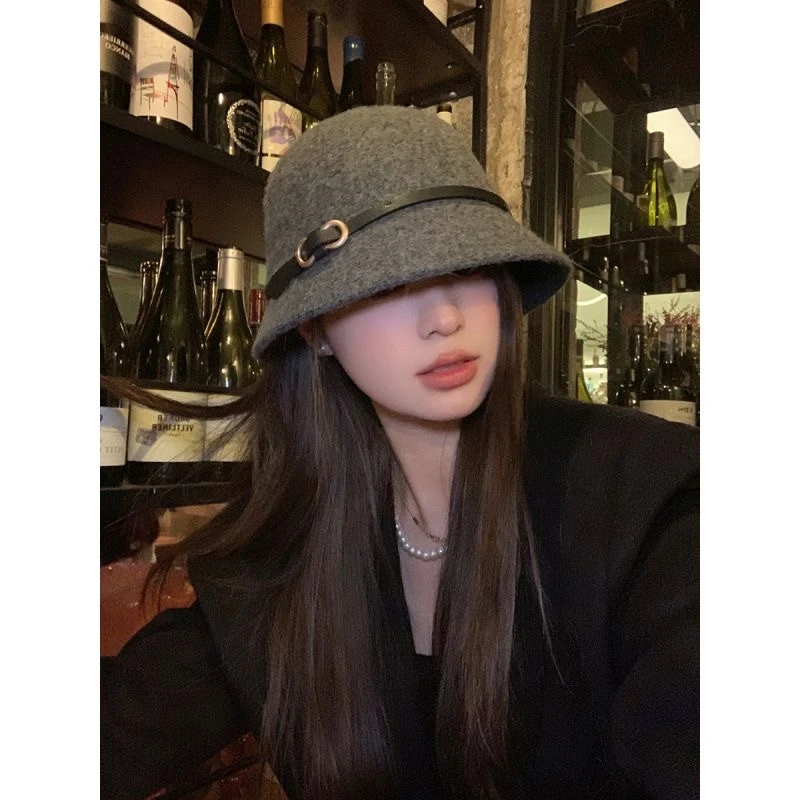 皮带扣羊毛留洋千金帽子法式礼帽女秋冬渔夫帽盆帽赫本富家千金帽