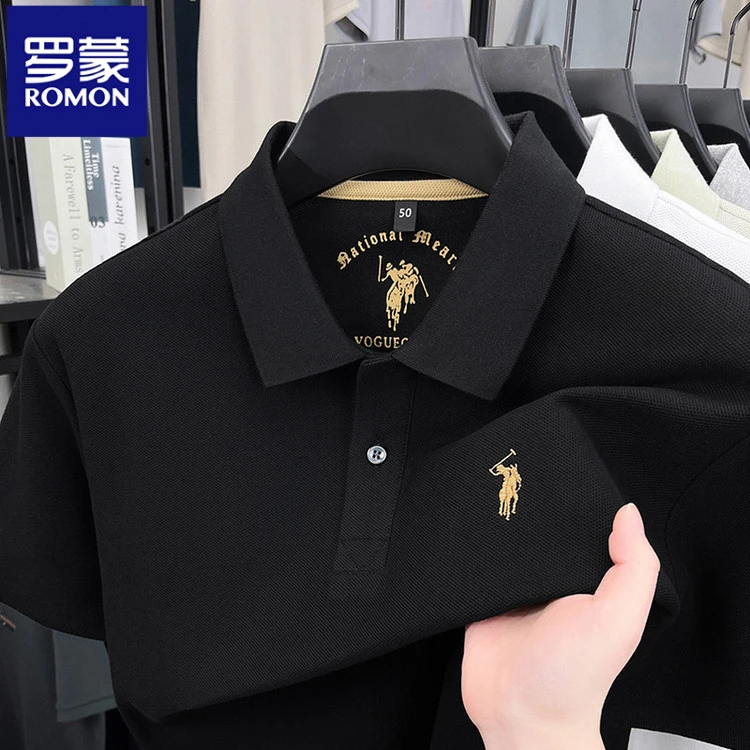 罗蒙2025夏季poIo衫新款休闲男士t恤薄款短袖商务翻领薄款透气
