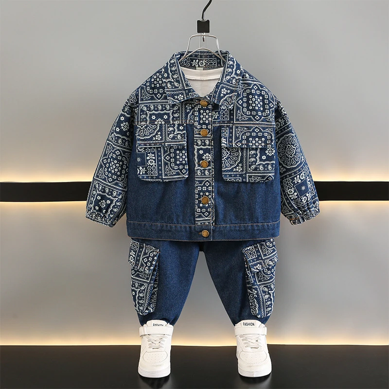 男童时尚洋气套装中大童春秋装潮酷炸街痞帅气小童好看个性衣服元