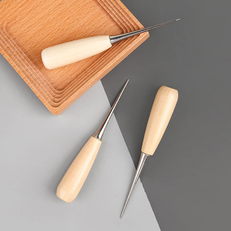 新款圆孔实木柄锥子手工DIY皮革锥子带护套锥子缝纫锥子手工工具
