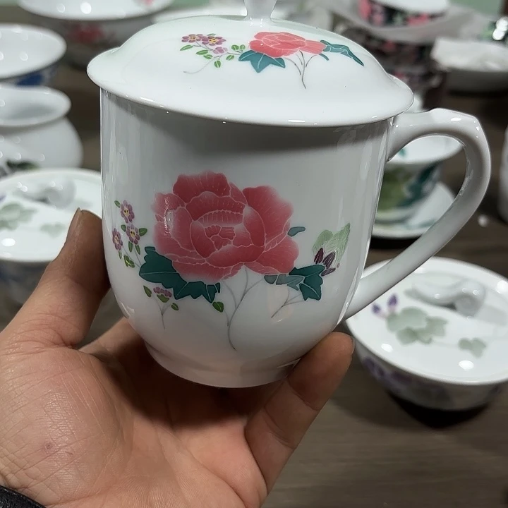 陶芙蓉花杯子杯子手绘450毫升容量