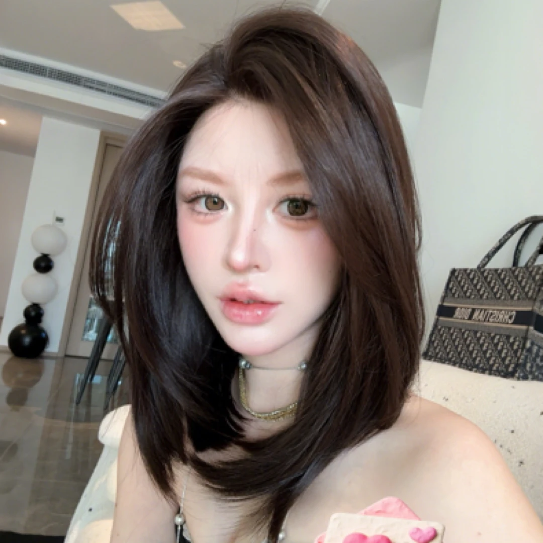 椰子专属《白茶清欢 》自然黑棕色气质微卷短发大面积蕾丝假发女