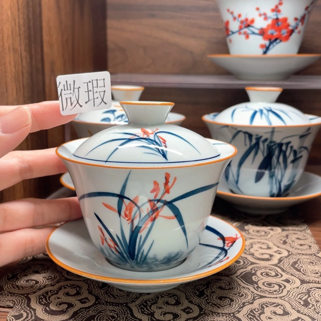 釉下手绘茶具微瑕