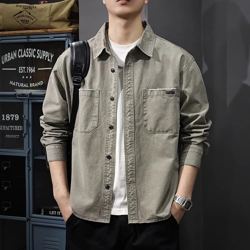 MR.MUDI/穆迪先生日系复古工装长袖衬衫男春美式痞帅宽松口袋衬衣