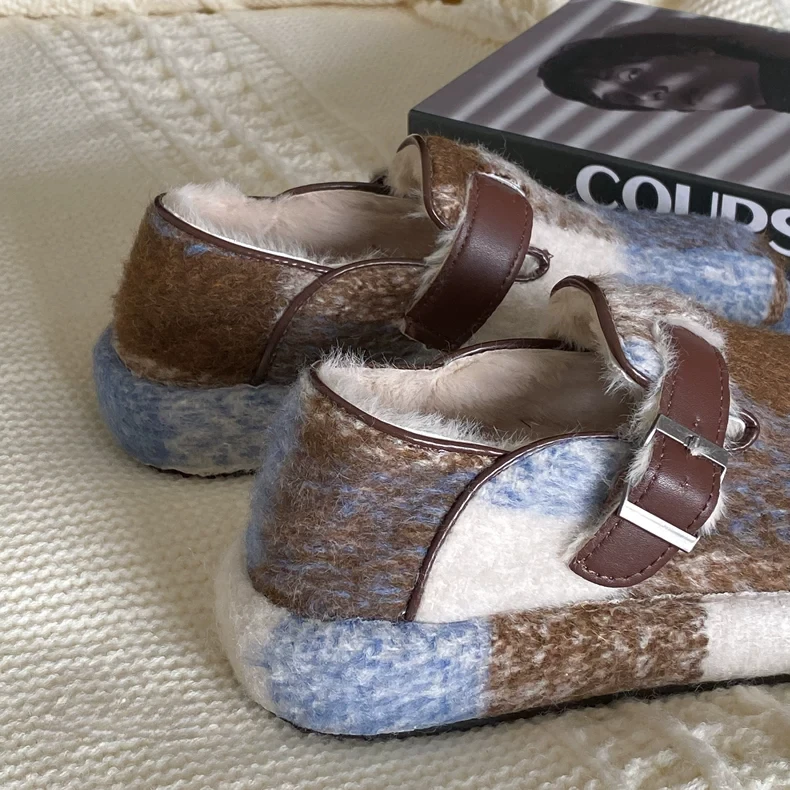 复古小众设计感圆头加绒勃肯棉鞋女2024冬季新款百搭防滑保暖单鞋