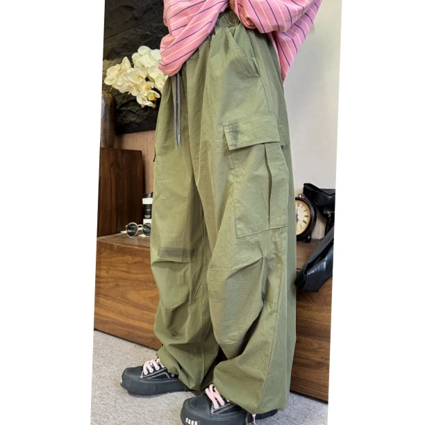 HY1987春夏日韩工装风做旧泼墨脏脏休闲气质休闲裤时尚女款设计感