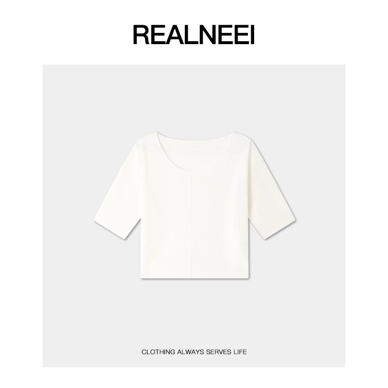 REALNEEI【中缝线】极简U领设计基础舒适针织短袖T恤22501