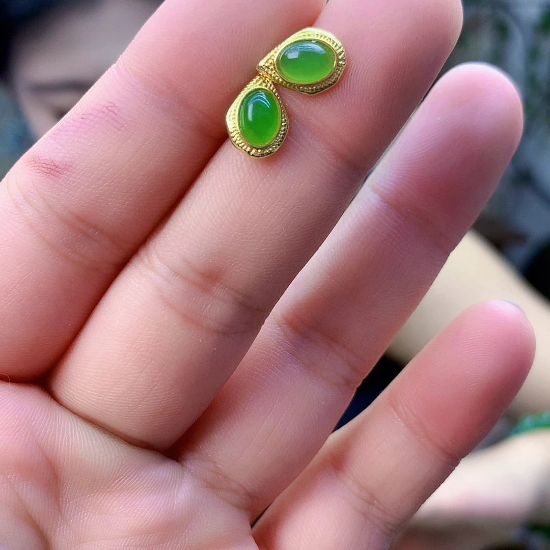 和田玉（碧玉）银S925镶嵌吊坠(不含链)耳钉