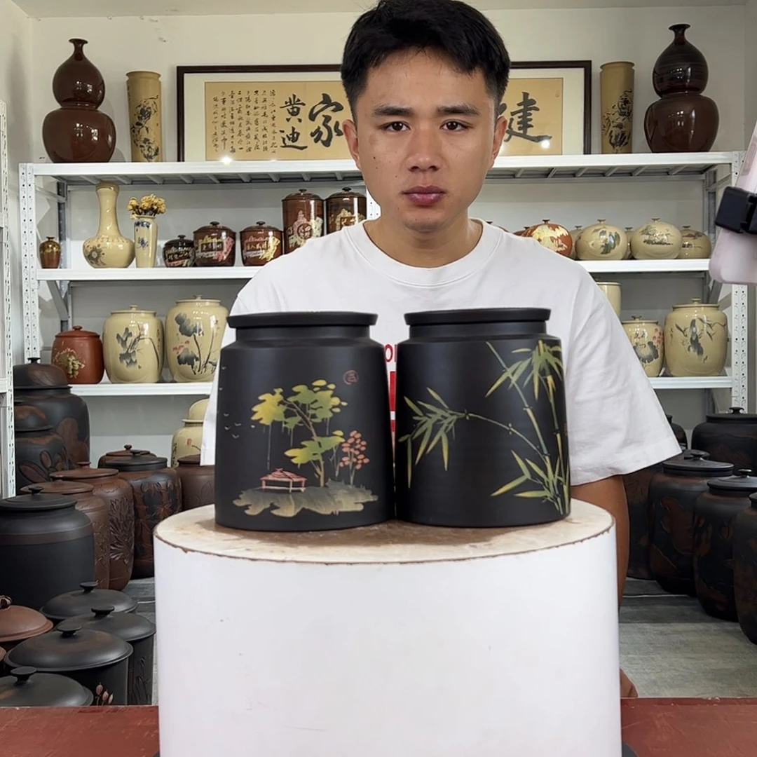 一对357克醒茶罐纯手工