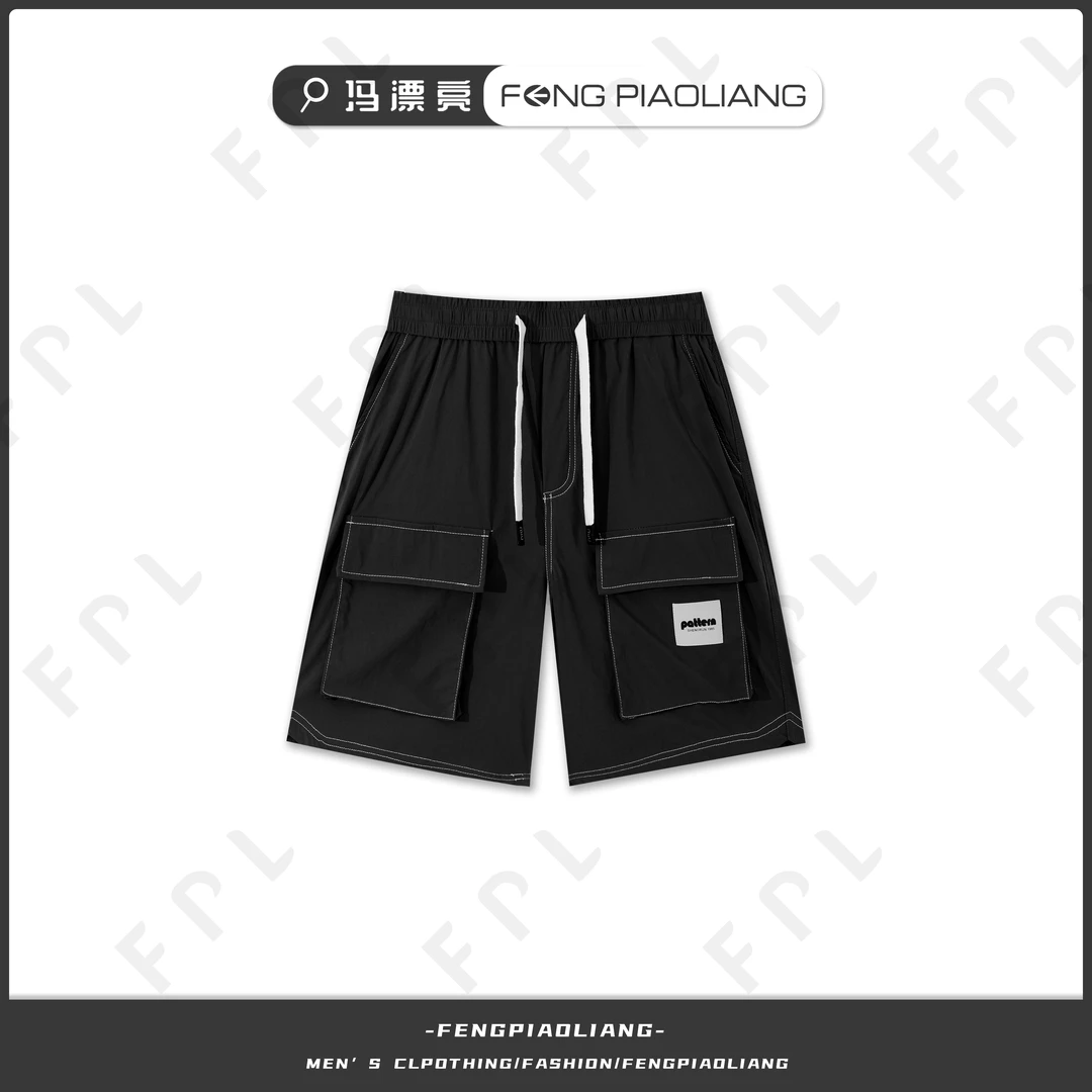 【冰川工装】夏季新款明线设计工装大口袋宽松情侣款短裤7009