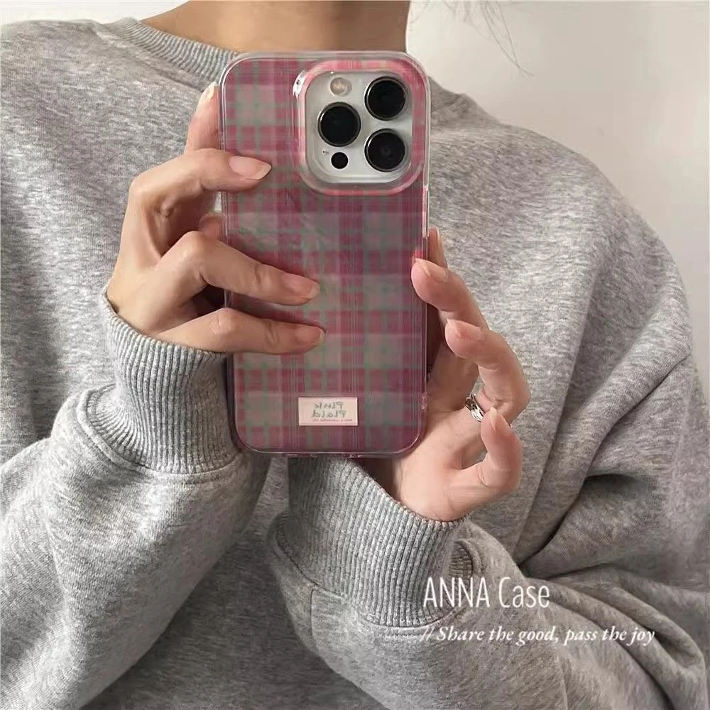 粉格子适用苹果小米oppovivo华为iPhone13/14/15/16手机壳