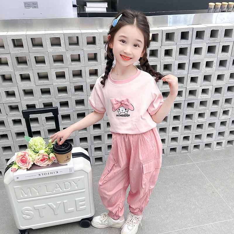 女童夏装美乐蒂套装2025新款女宝宝短袖衣服儿童装速干工装裤夏季