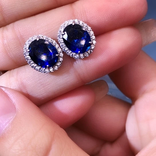 蓝宝石耳饰银S925镶嵌