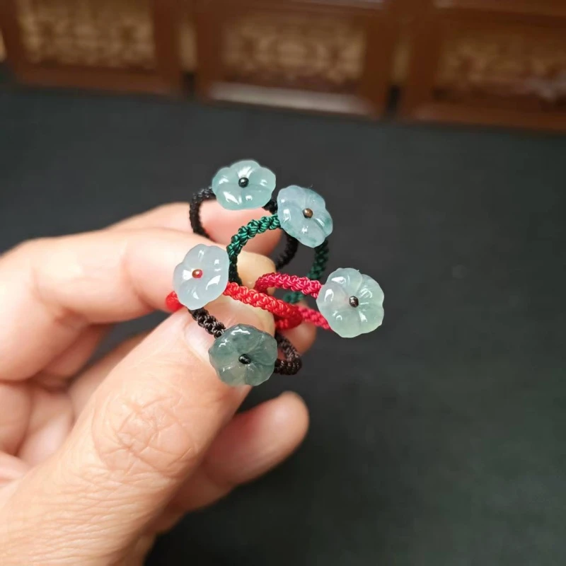 非金属锦纶戒指 有钱花纯手工戒指精编花朵玉石戒指富贵花开戒指