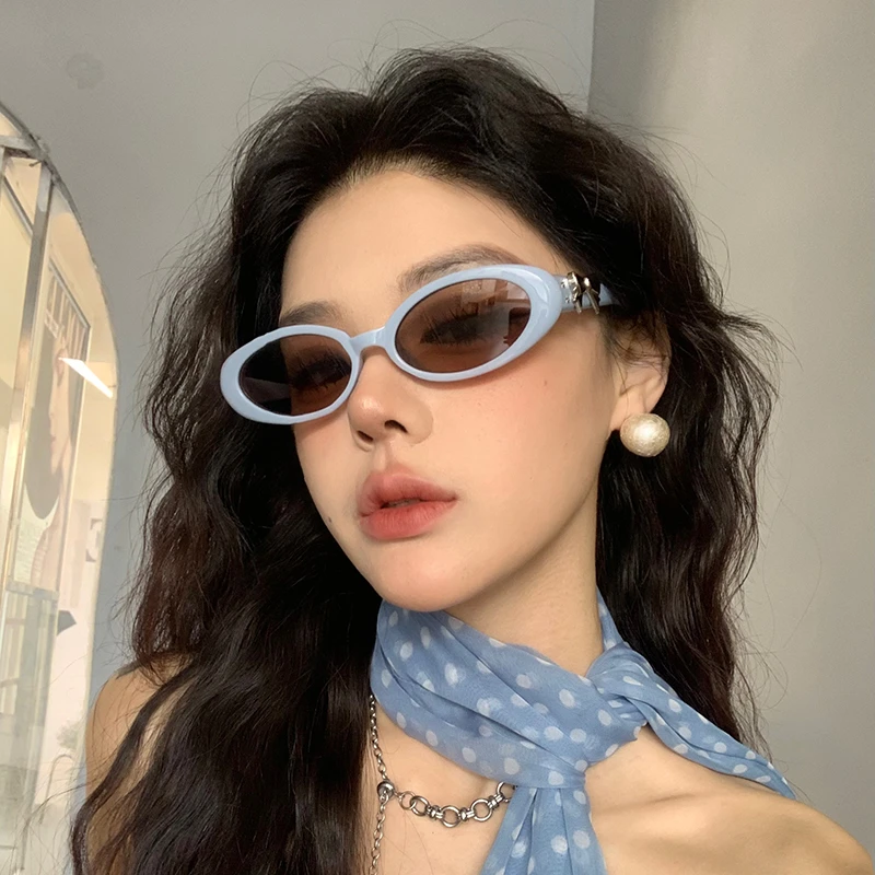 墨镜女高级感蓝色椭圆形小框猫眼2025新款个性复古太阳眼镜GM墨镜