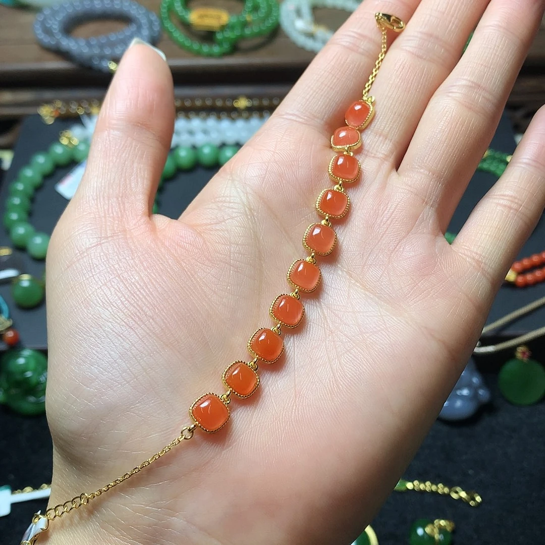 南红玛瑙手链银S925镶嵌