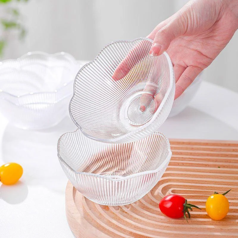 玻璃碗汤碗莲花碗儿童碗饭碗餐具碗碟套装家用高颜值INS沙拉碗