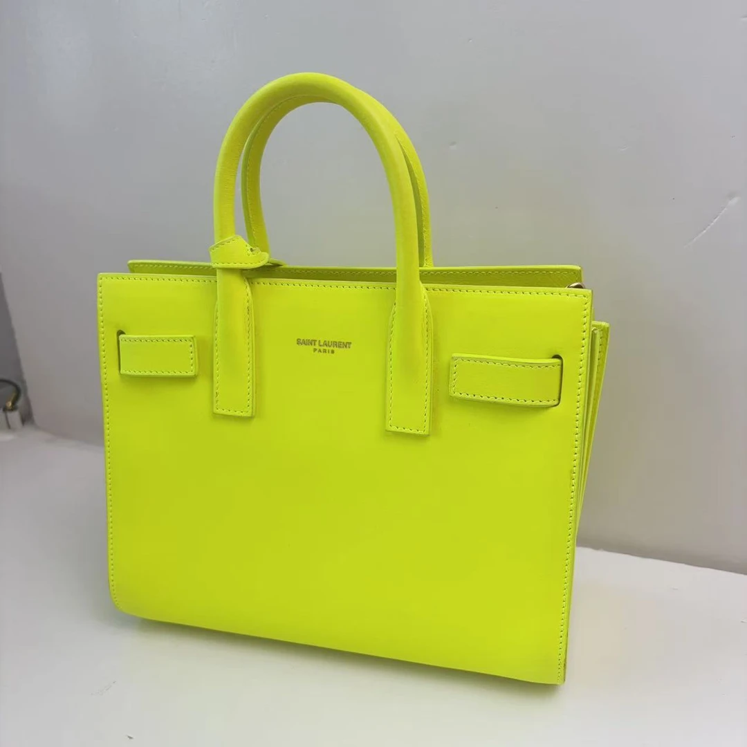 95新 YSL/圣罗兰 圣罗兰荧光绿手提包