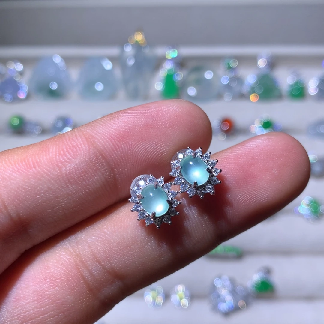 翡翠银S925镶嵌耳饰66