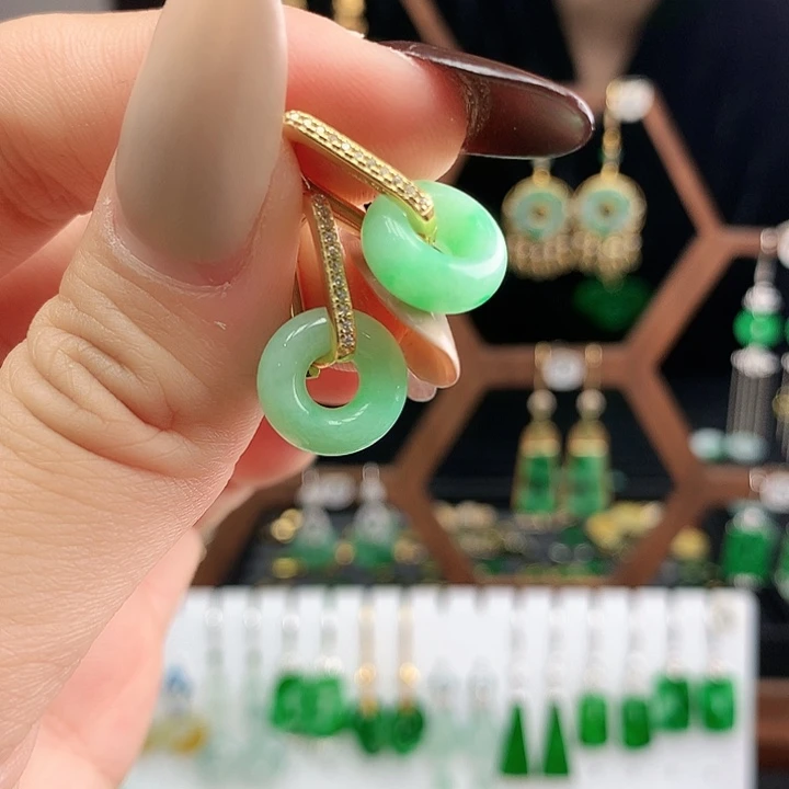 翡翠银S925镶嵌耳饰耳饰