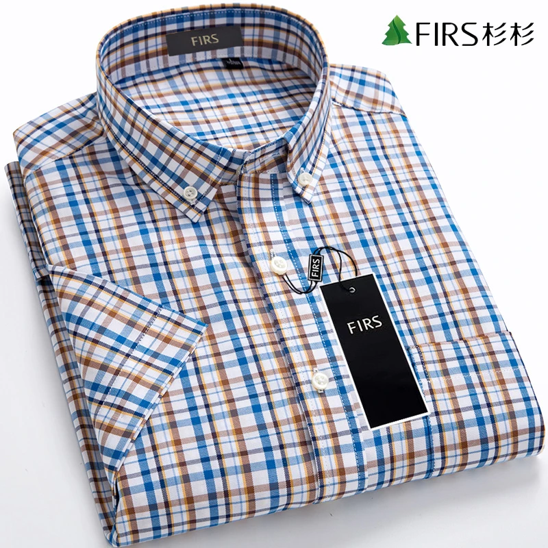 杉杉高级感男士夏季短袖衬衫纯棉100%免烫易打理薄款亲肤透气衬衣