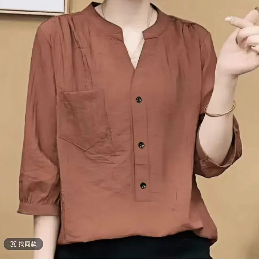 衬衫女装上衣显瘦时尚夏季宽松小衫大码气质衬衣洋气休闲薄款纯色