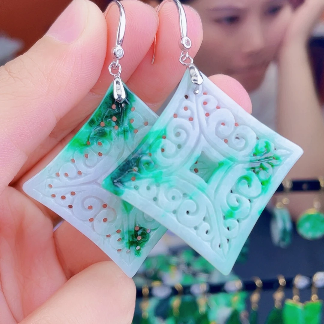 翡翠银S925镶嵌耳饰饰品