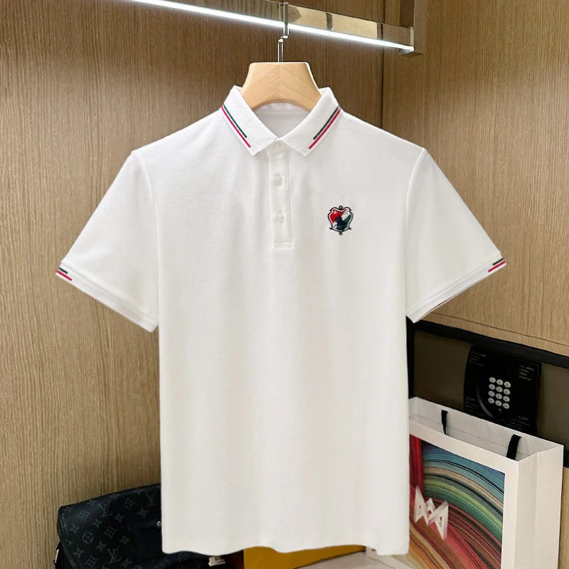 DeweLvum夏季新款翻领衣服修身polo衫男款休闲百搭刺绣短袖t恤男