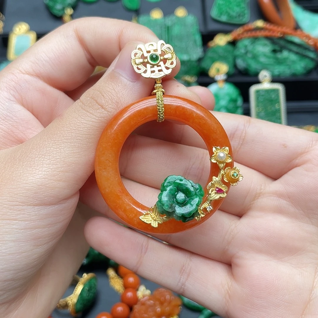 好***茶翡翠银S925镶嵌颈饰