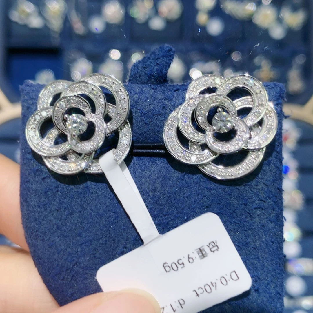 【闪购商品】铂Pt850镶嵌耳饰钻石重金9.5g山茶花耳钉