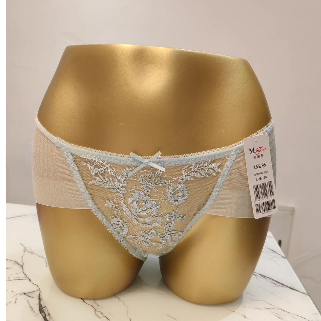 女士中腰时尚舒适透气花朵三角蕾丝无痕刺绣性感内裤