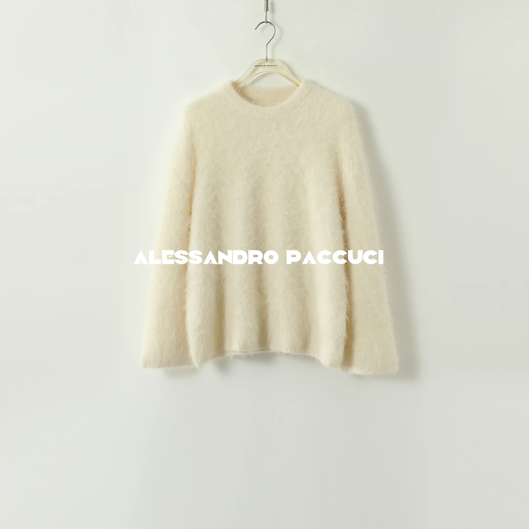 AP洛哥43055ST【丰绒时髦】羊驼拉毛纯色圆领宽松套头衫2024秋