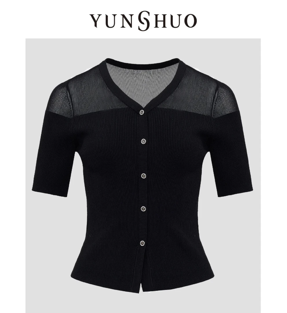 YUNSHUO允硕2025夏季新款露肩轻奢百搭气质时尚款针织短袖735180