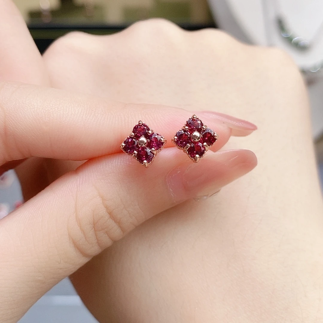 耳钉石榴石银S925镶嵌耳钉