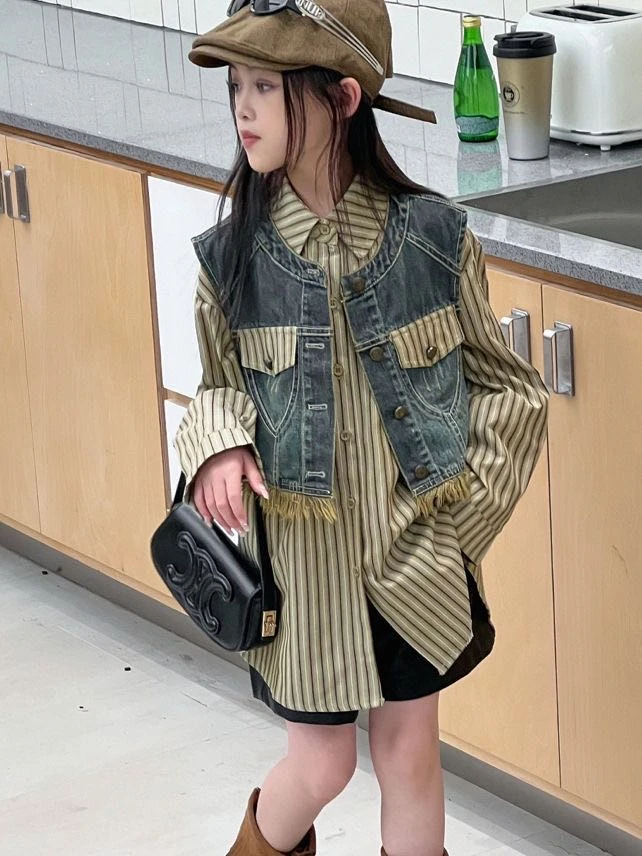 牛仔马甲衬衫两件套（3217）