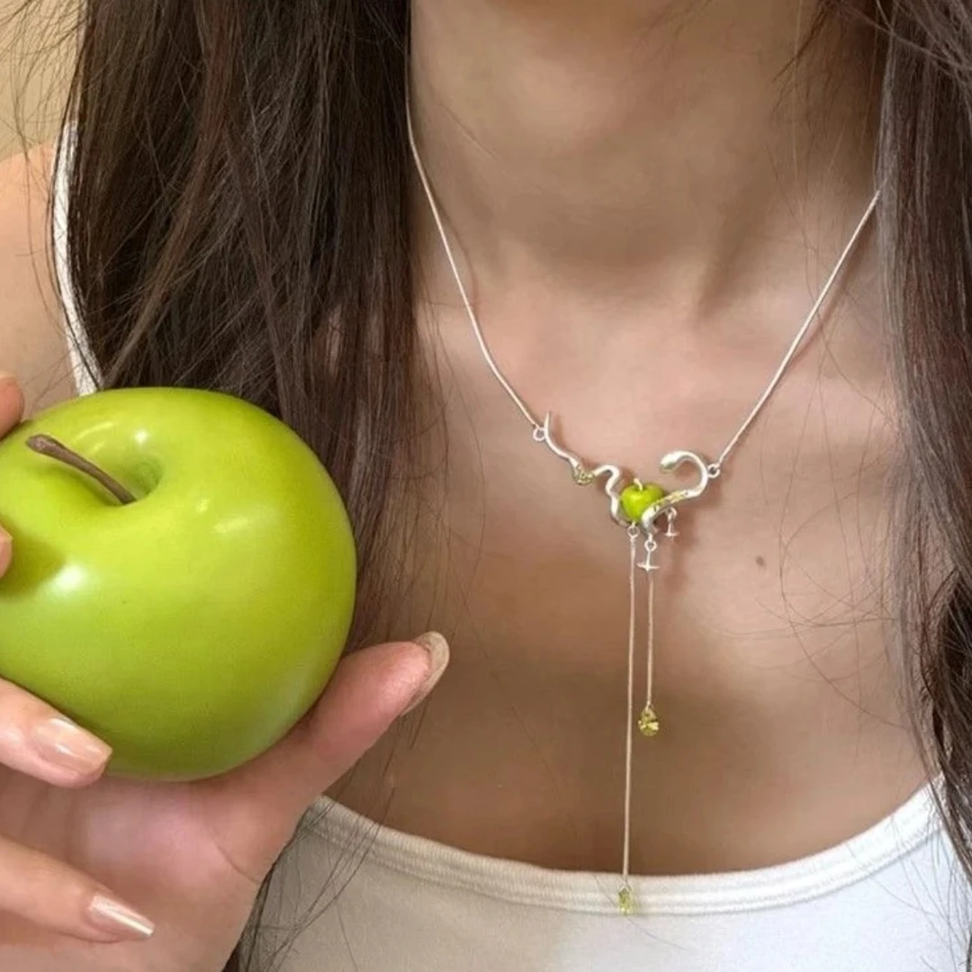 铜合金项链 【青苹果乐园】苹果银色灵蛇小众设计感轻奢气质百搭