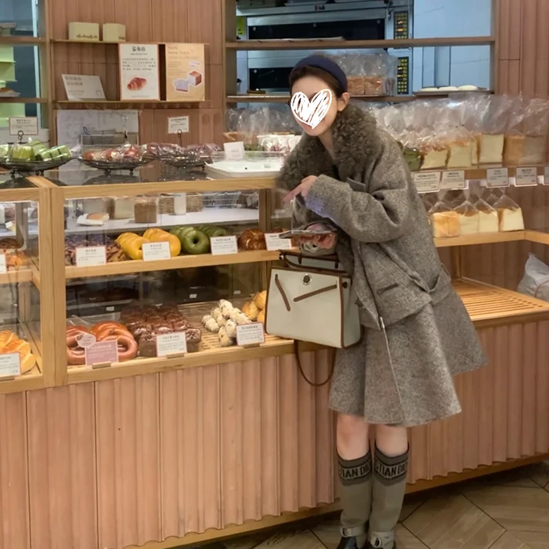 【伦敦日记】2025冬季可拆卸毛领毛呢大衣外套牛角扣宽松上衣