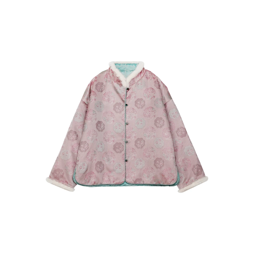 【国庆福利】秋绥 团花纹双面穿桑蚕丝宋锦时尚加厚鹅绒服 PM-4591