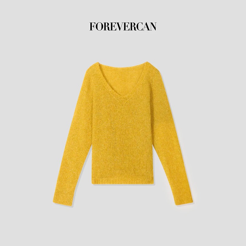 FOREVERCAN“喜上金宵”美丽诺羊毛宽松V领针织上衣 CANMY3078C